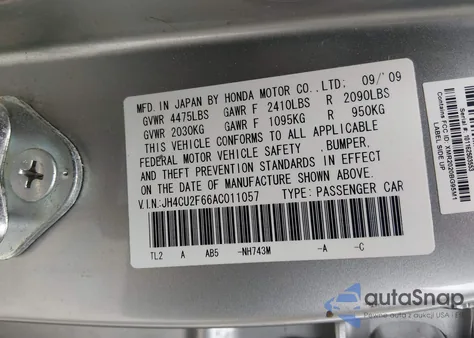 2010 Acura Tsx 2.4 z USA, uszkodzony, nr VIN JH4CU2F66AC011057